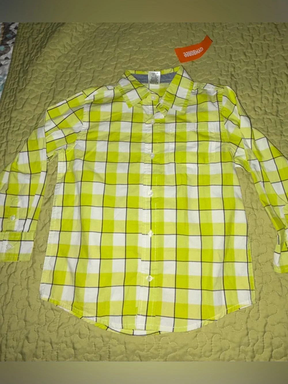 Boy’s Plaid Button-Up Shirt in Lime & White